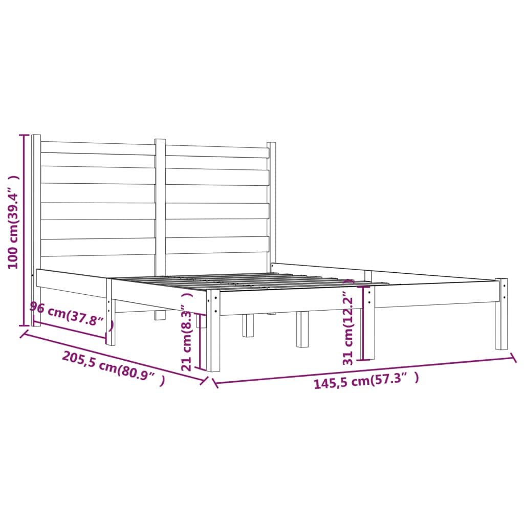 Estrutura de cama 140x200 cm pinho maciço