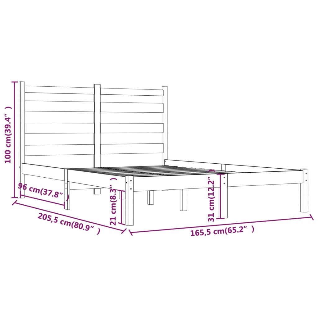 Estrutura de cama 160x200 cm pinho maciço