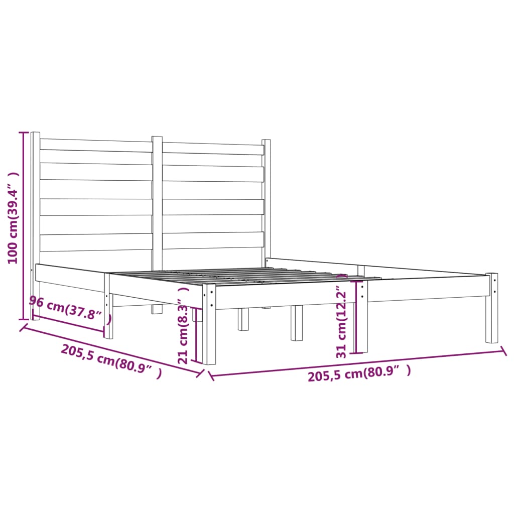 Estrutura de cama 200x200 cm pinho maciço castanho mel