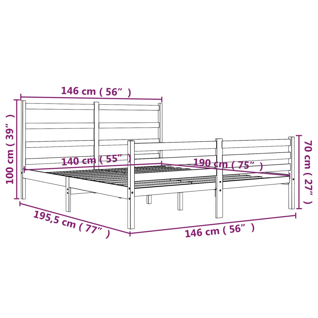 Estrutura de cama 140x190 cm pinho maciço cinzento