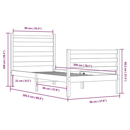 Estrutura de cama 90x200 cm pinho maciço branco