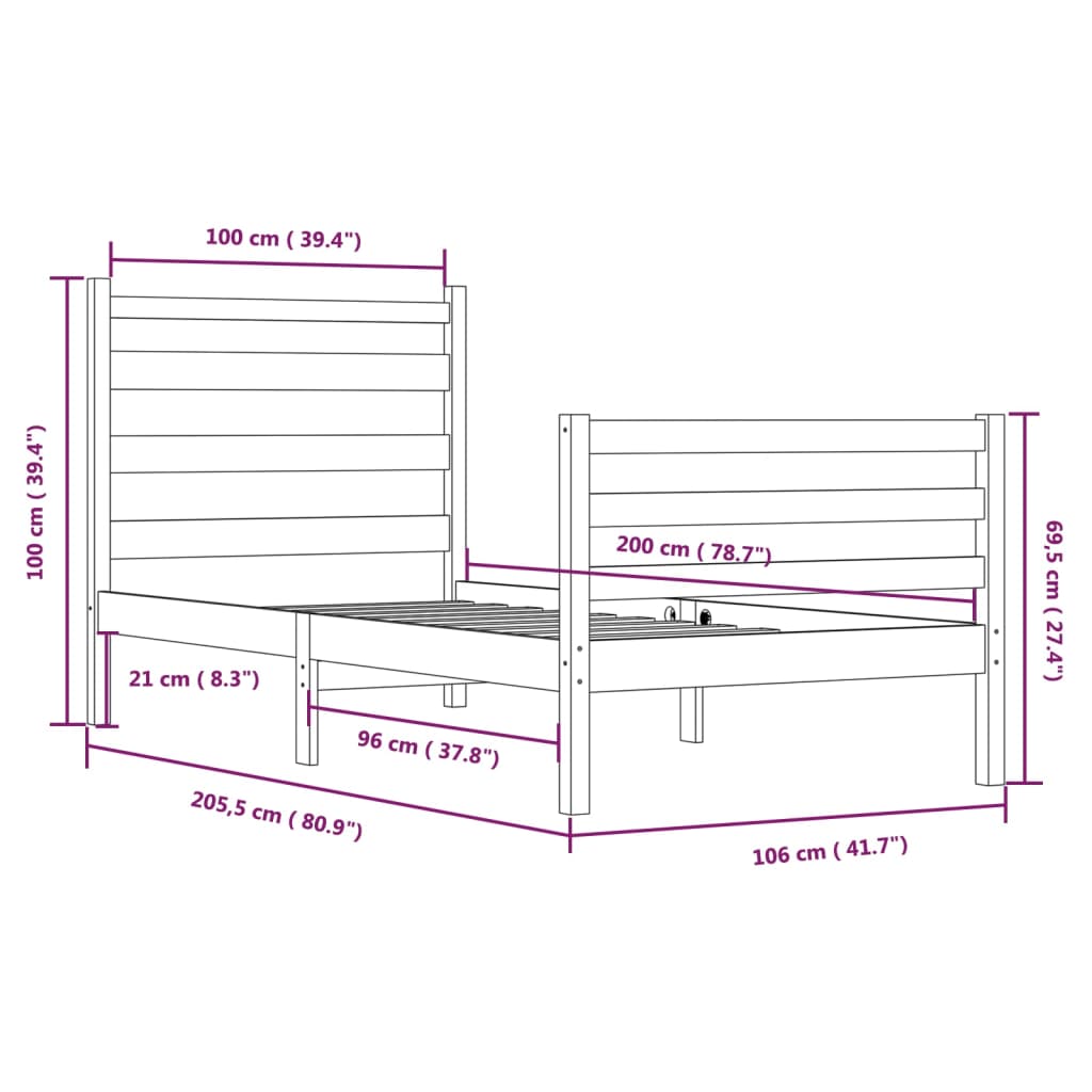 Estrutura de cama 100x200 cm pinho maciço branco