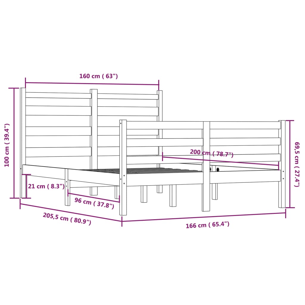 Estrutura de cama 160x200 cm pinho maciço branco