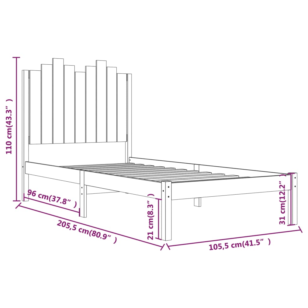 Estrutura de cama 100x200 cm pinho maciço branco