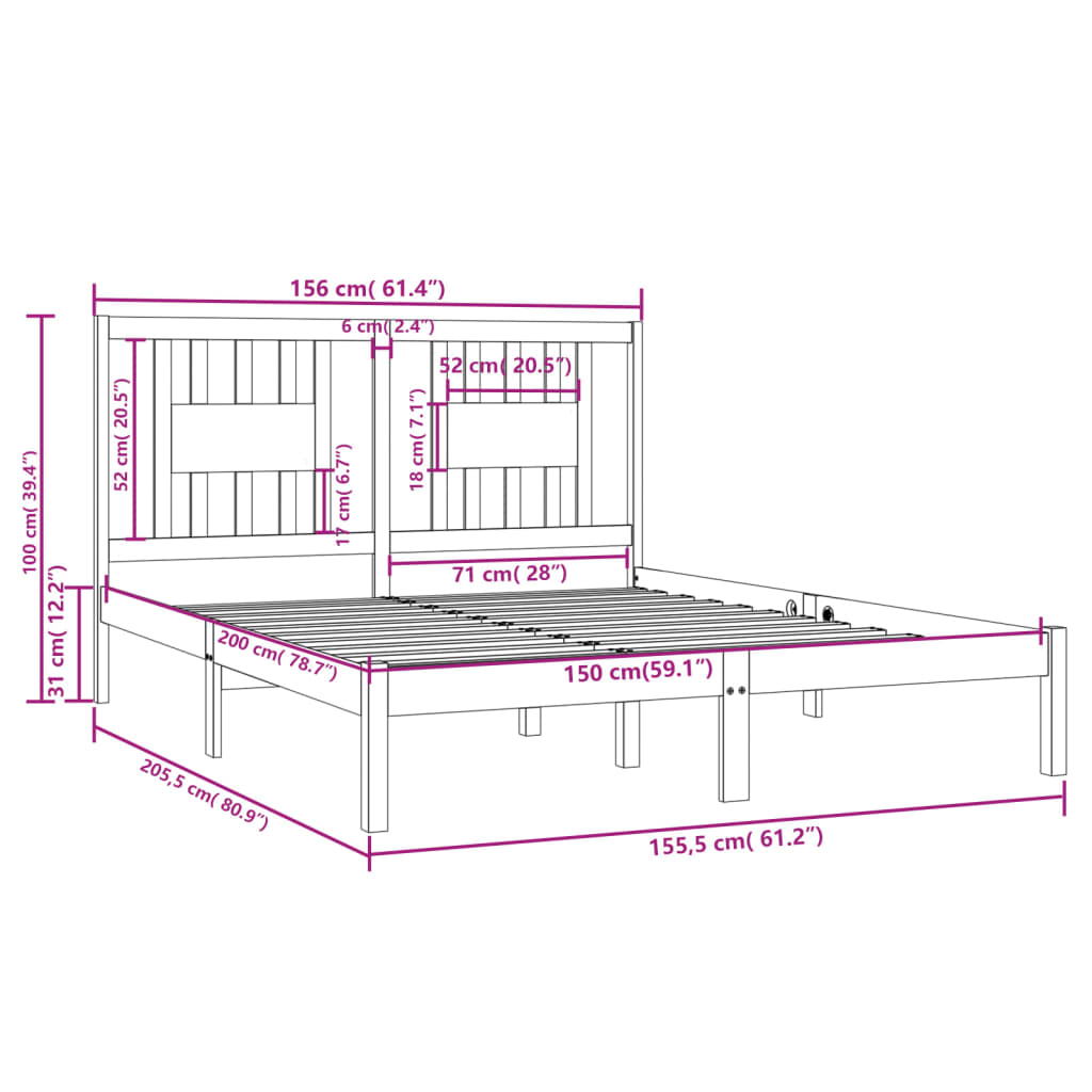 Estrutura de cama king 150x200 cm madeira maciça branco