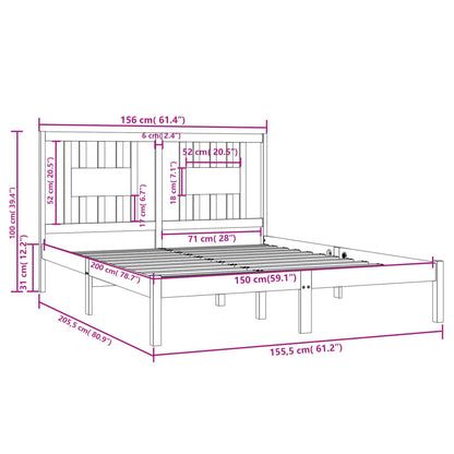 Estrutura de cama king 150x200 cm madeira maciça branco