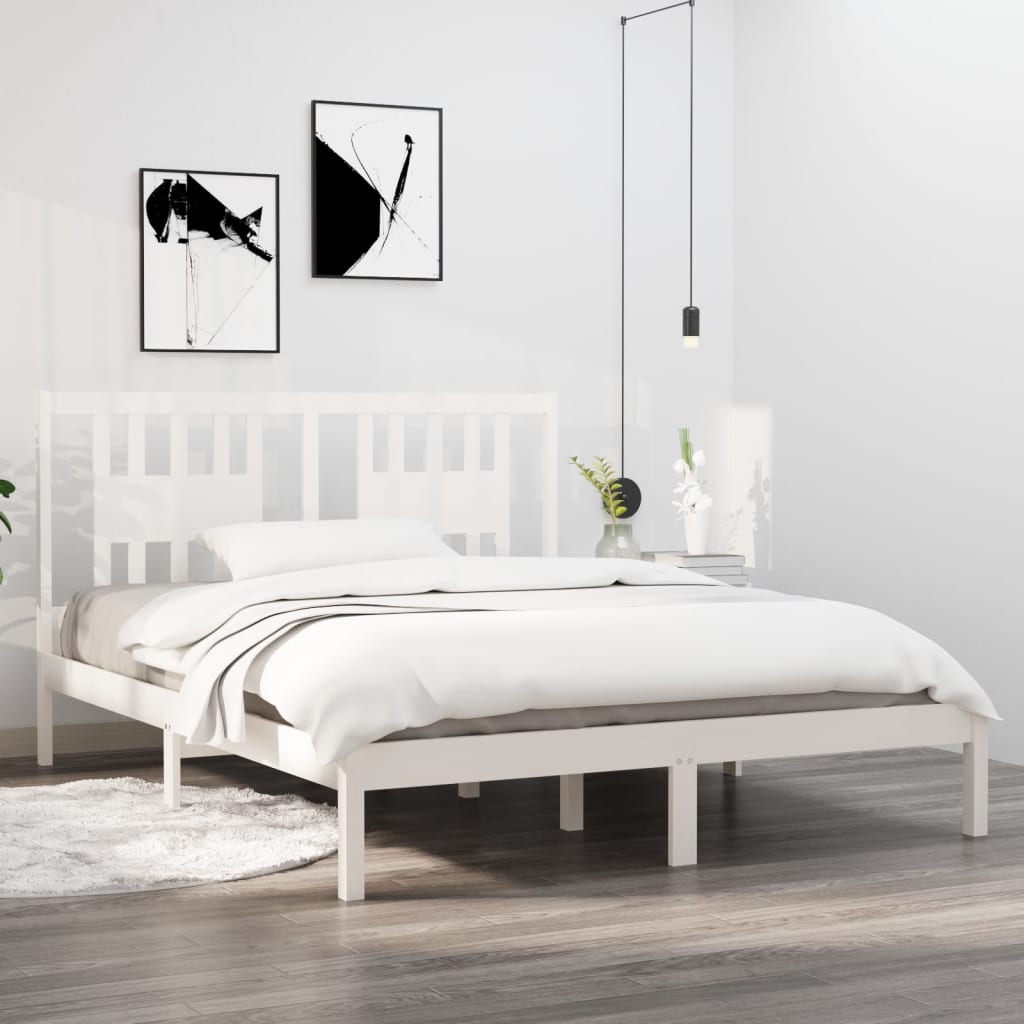 Estrutura de cama king 150x200 cm madeira maciça branco