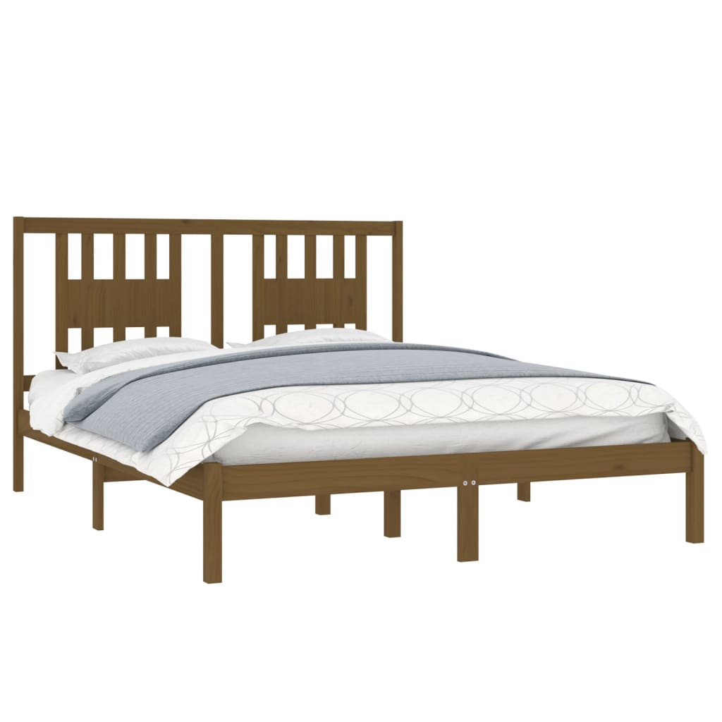 Estrutura cama king 150x200 cm madeira maciça castanho-mel