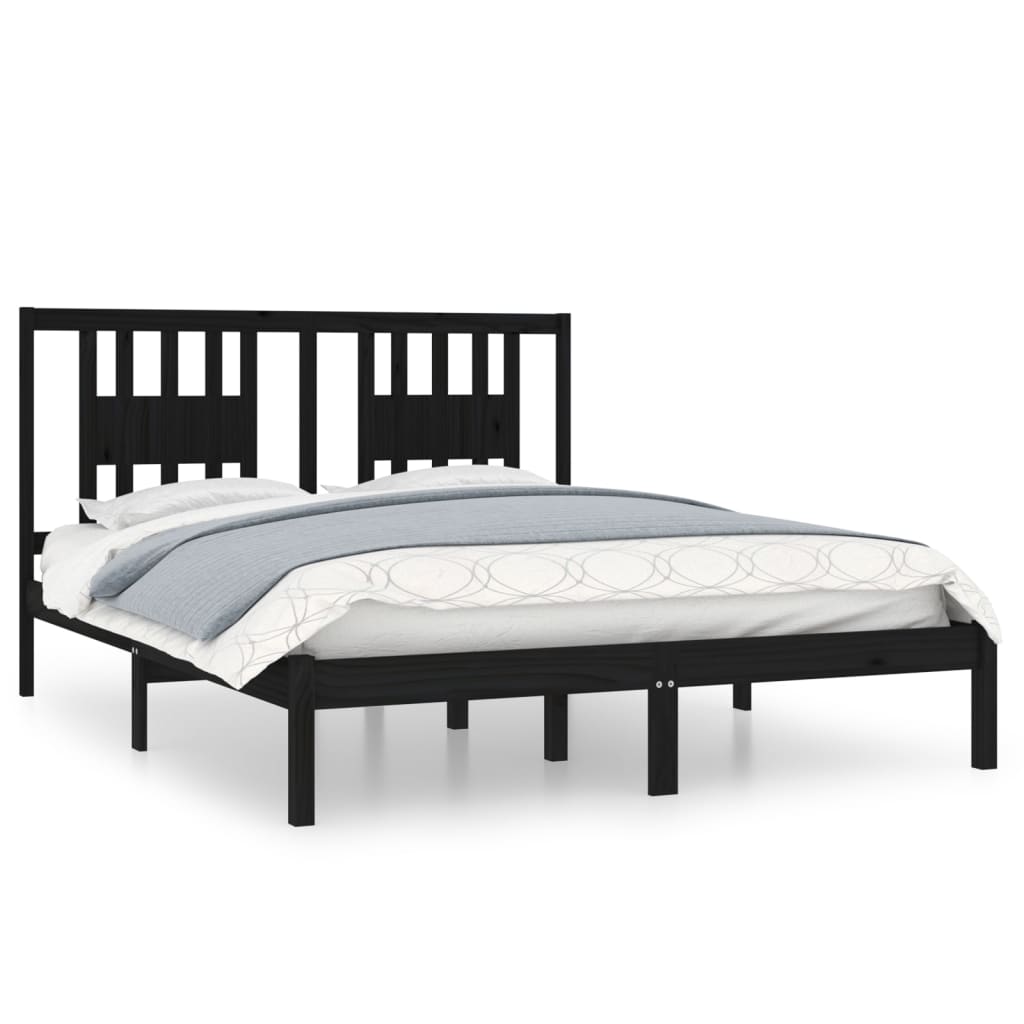 Estrutura de cama king 150x200 cm madeira maciça preto