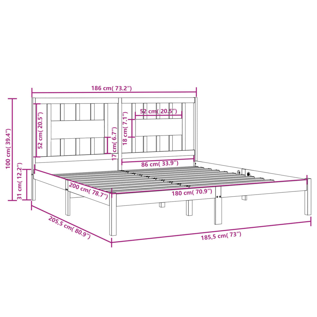 Estrutura de cama super king 180x200 cm madeira maciça branco