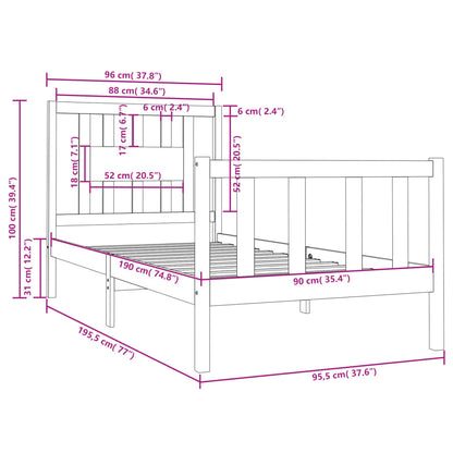 Estrutura de cama solteiro 90x190 cm madeira maciça