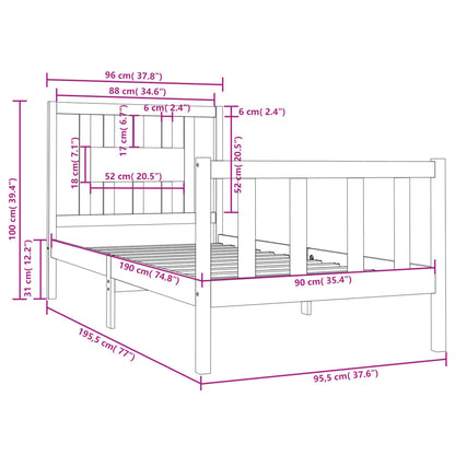 Estrutura cama de solteiro 90x190 cm madeira maciça branco