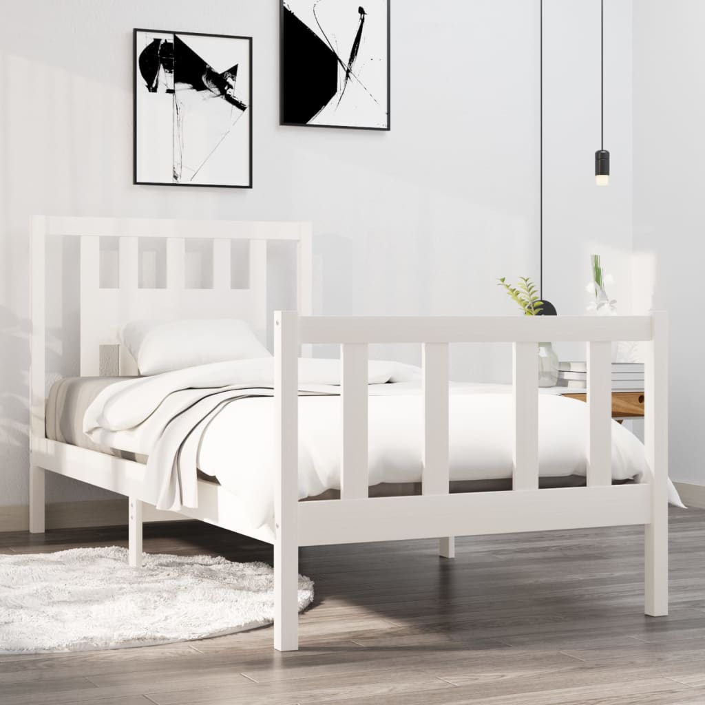 Estrutura cama de solteiro 90x190 cm madeira maciça branco