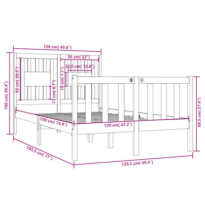 Estrutura de cama dupla pequena 4FT 120x190 cm madeira maciça