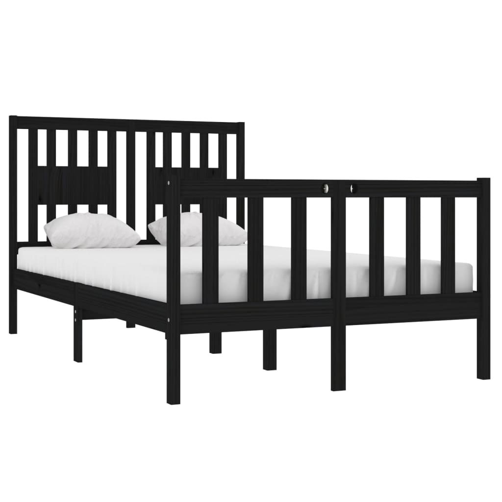 Estrutura de cama dupla pequena 120x190 cm madeira maciça preto