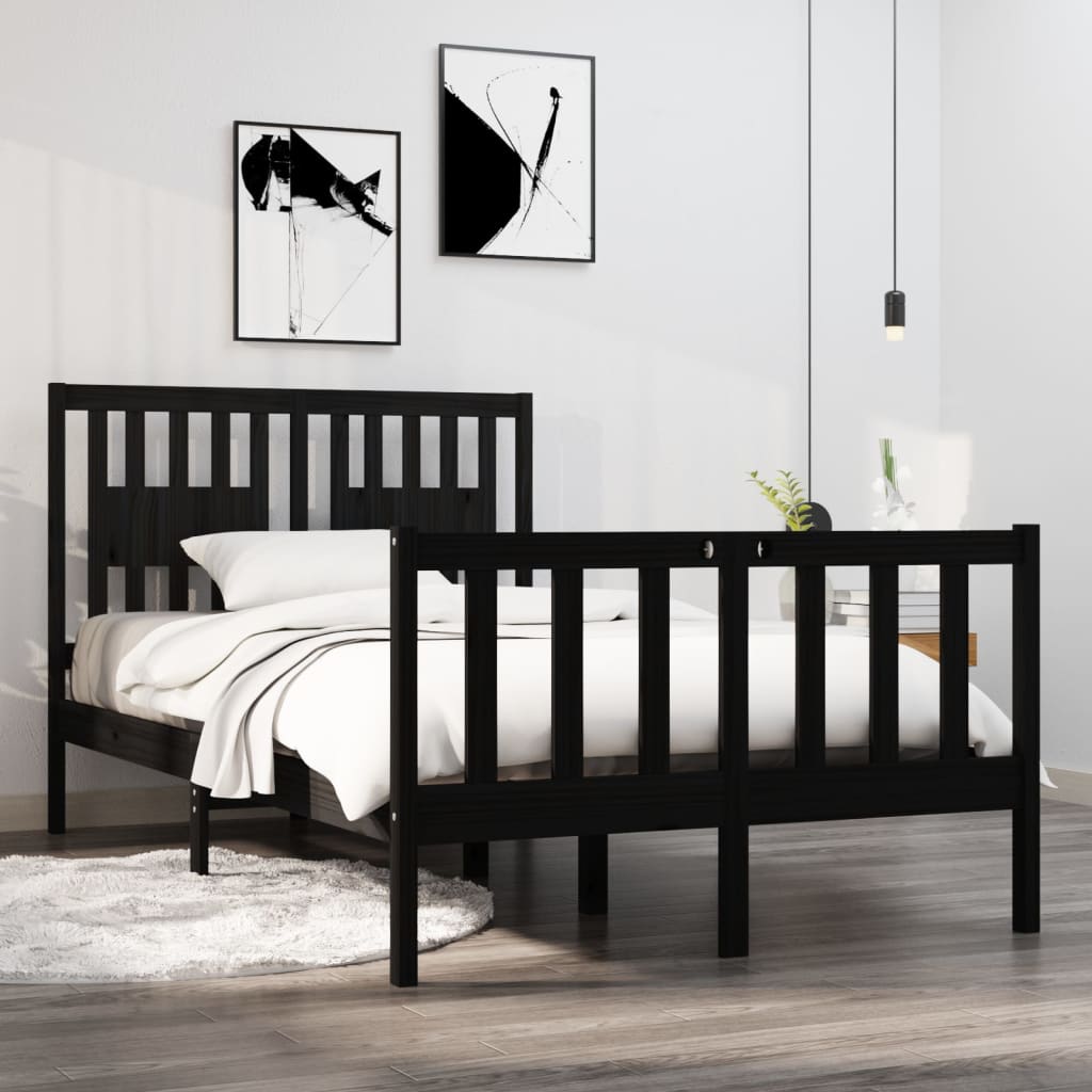 Estrutura de cama dupla pequena 120x190 cm madeira maciça preto