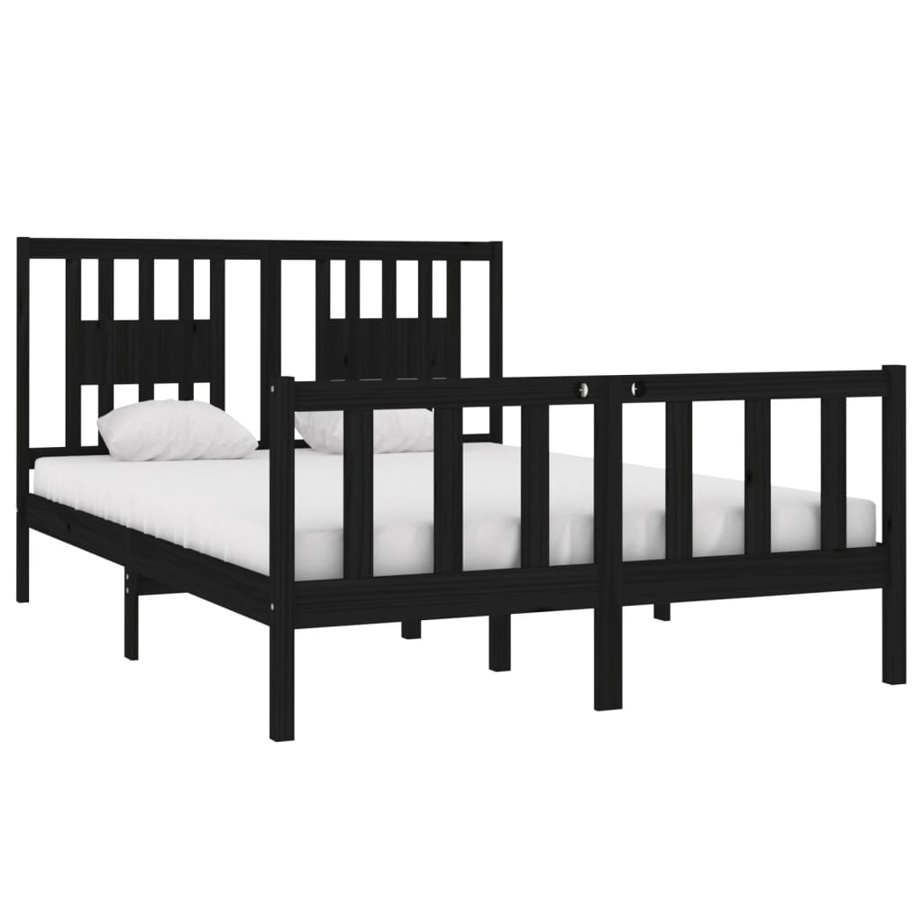 Estrutura de cama 140x190 cm madeira maciça preto