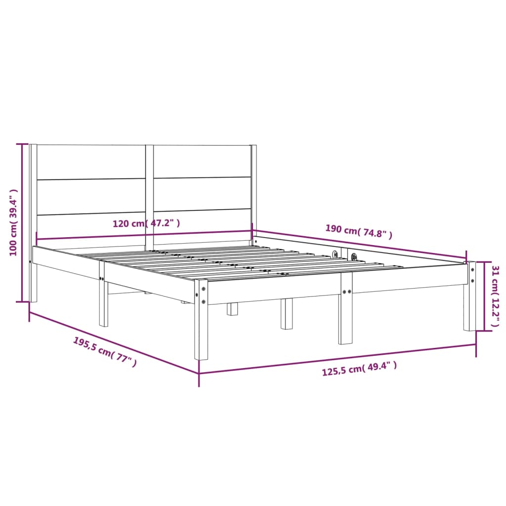 Estrutura de cama dupla pequena 120x190 cm madeira castanho mel