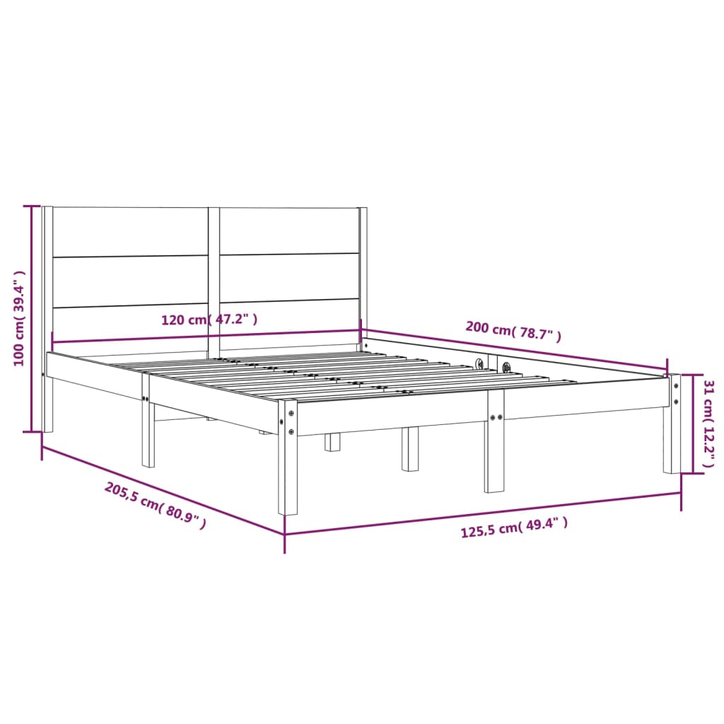 Estrutura de cama 120x200 cm pinho maciço branco