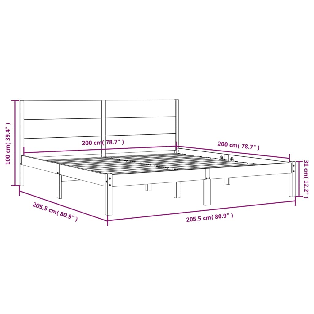 Estrutura de cama 200x200 cm pinho maciço branco