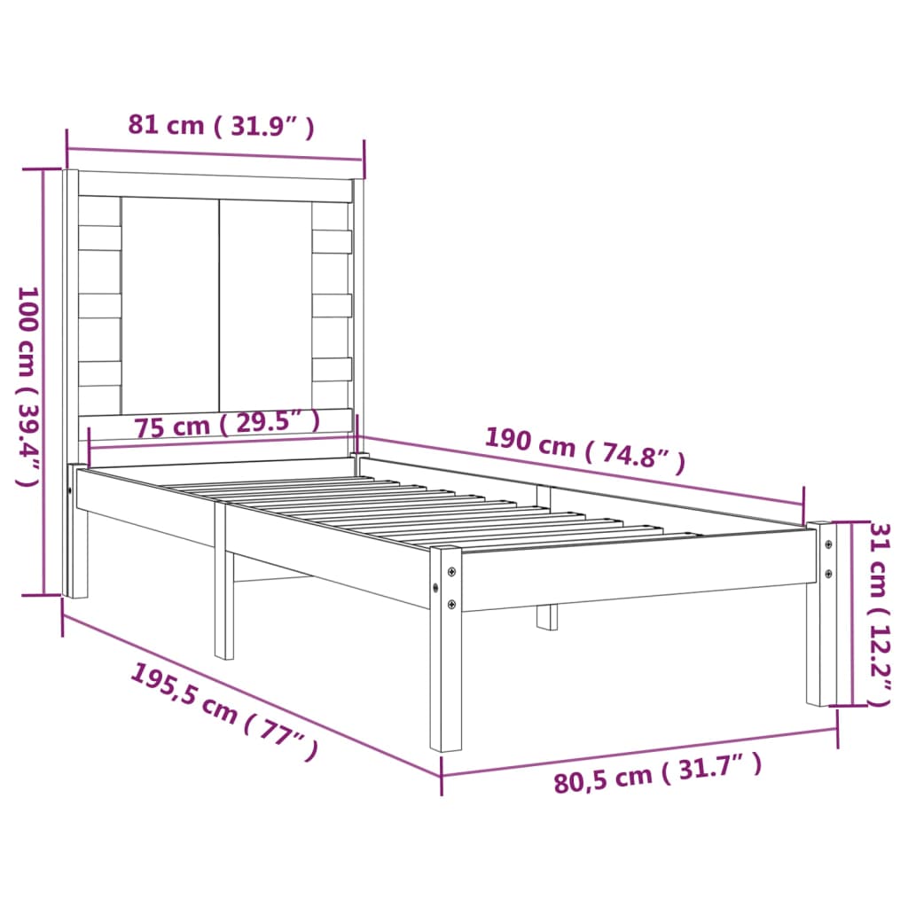 Estrutura de cama pequena solteiro 75x190 cm madeira preto