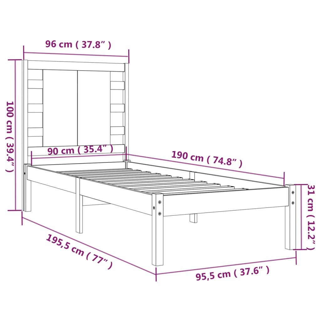 Estrutura de cama solteiro 90x190 cm madeira maciça