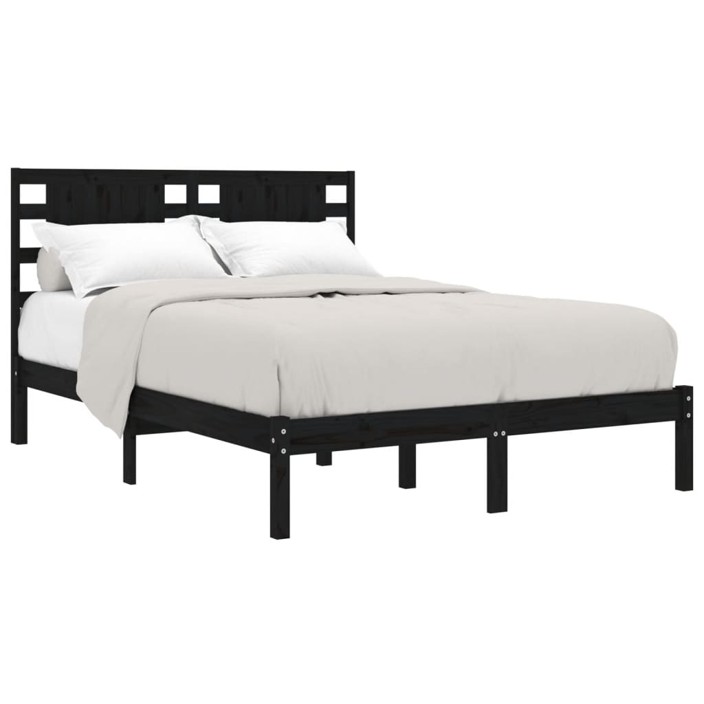 Estrutura cama dupla pequena 120x190 cm madeira maciça preto