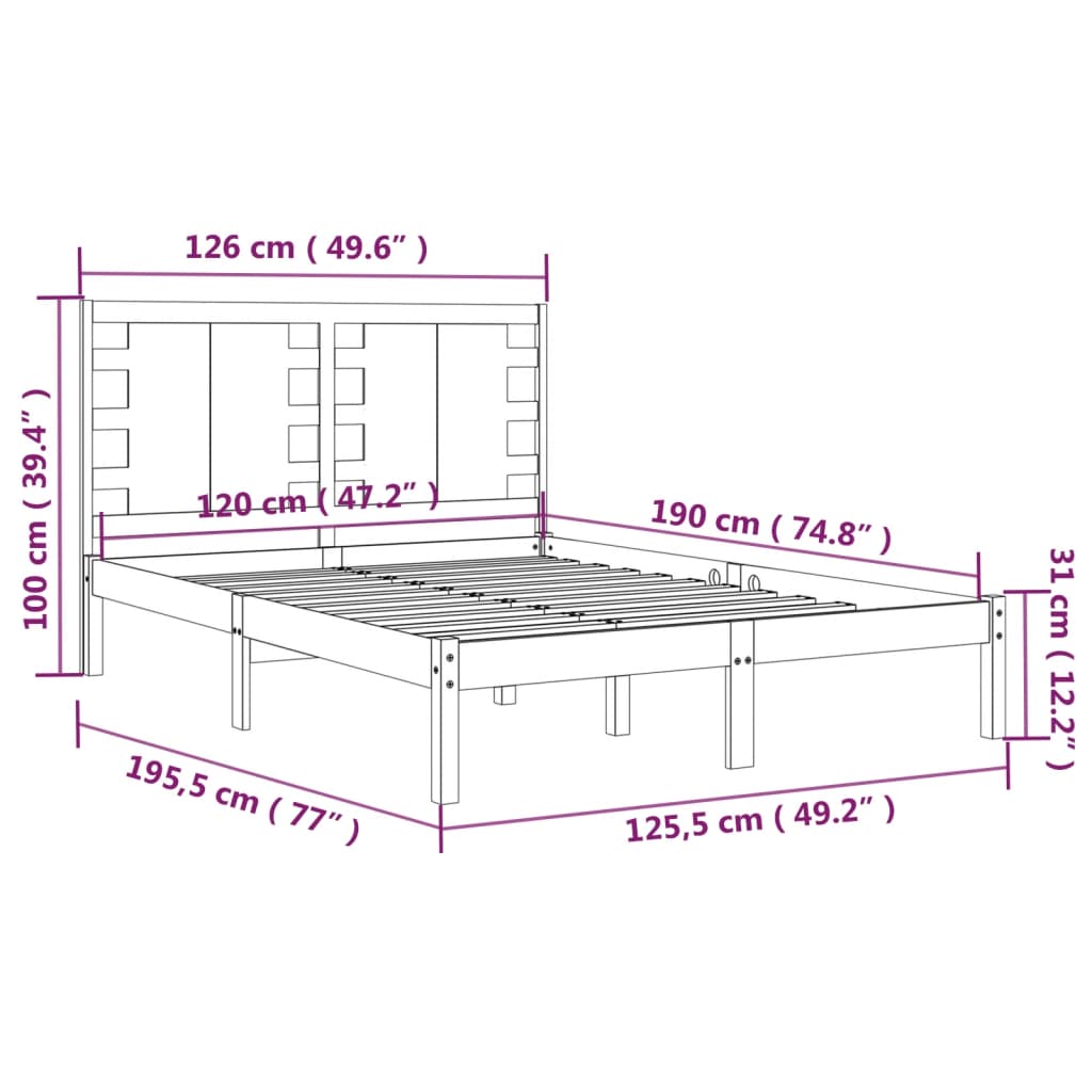 Estrutura cama dupla pequena 120x190 cm madeira maciça preto