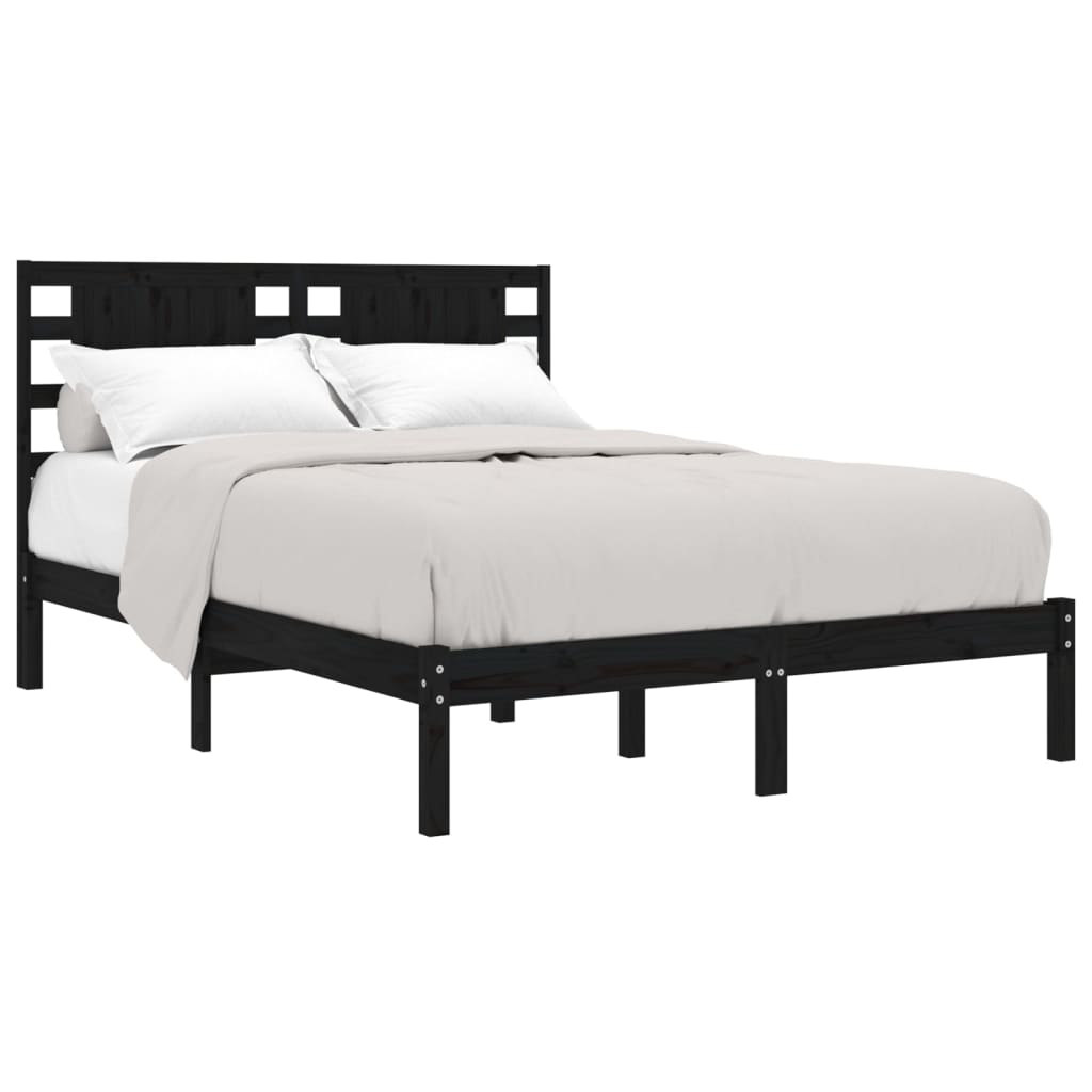 Estrutura de cama 140x190 cm madeira de pinho maciça preto