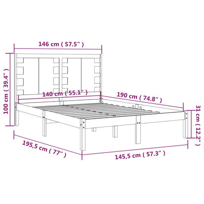 Estrutura de cama 140x190 cm madeira de pinho maciça preto