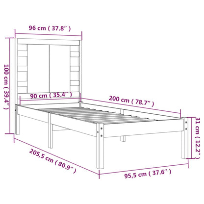 Estrutura de cama 90 x 200 cm pinho maciço