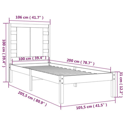 Estrutura de cama 100x200 cm pinho maciço preto