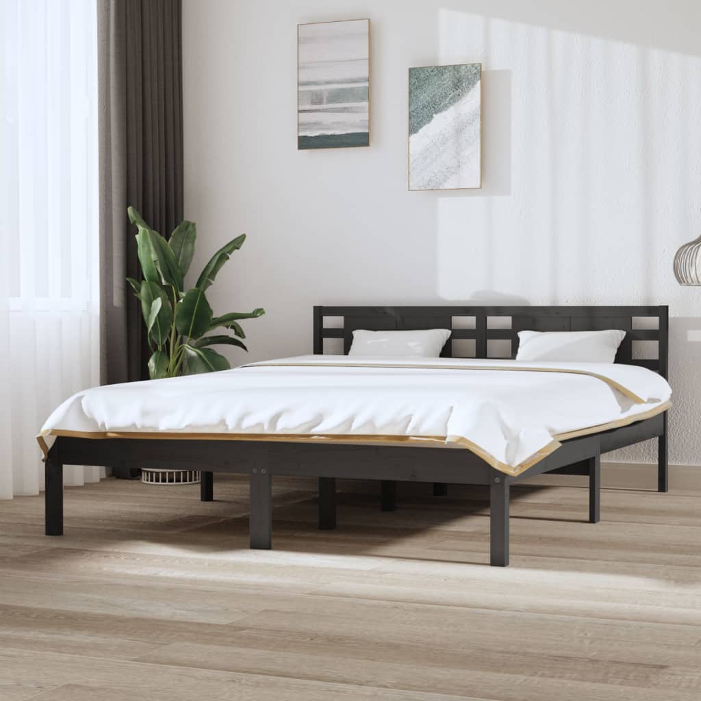 Estrutura de cama king 150x200 cm madeira maciça cinzento