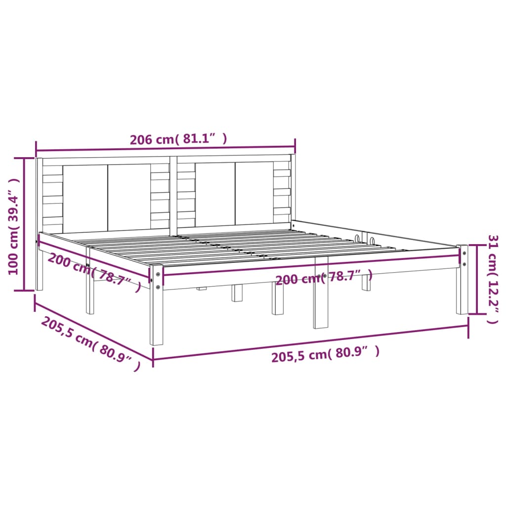 Estrutura de cama 200x200 cm pinho maciço branco