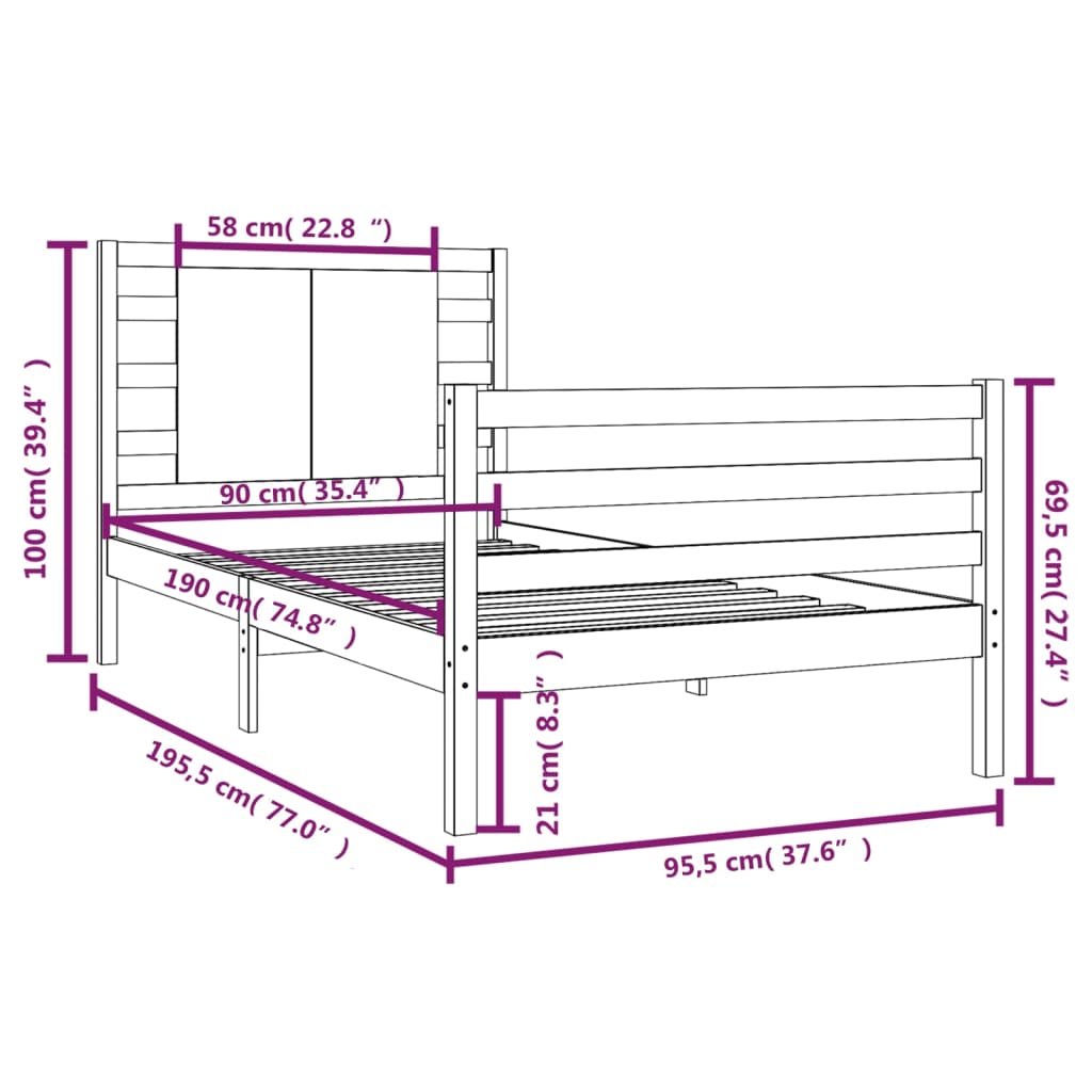 Estrutura de cama solteiro 90x190 cm pinho maciço