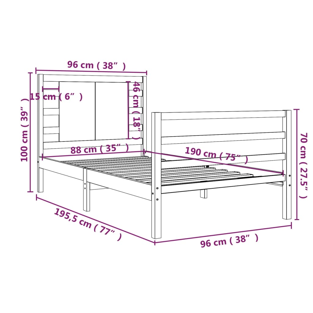 Estrutura cama solteiro 90x190 cm pinho maciço branco