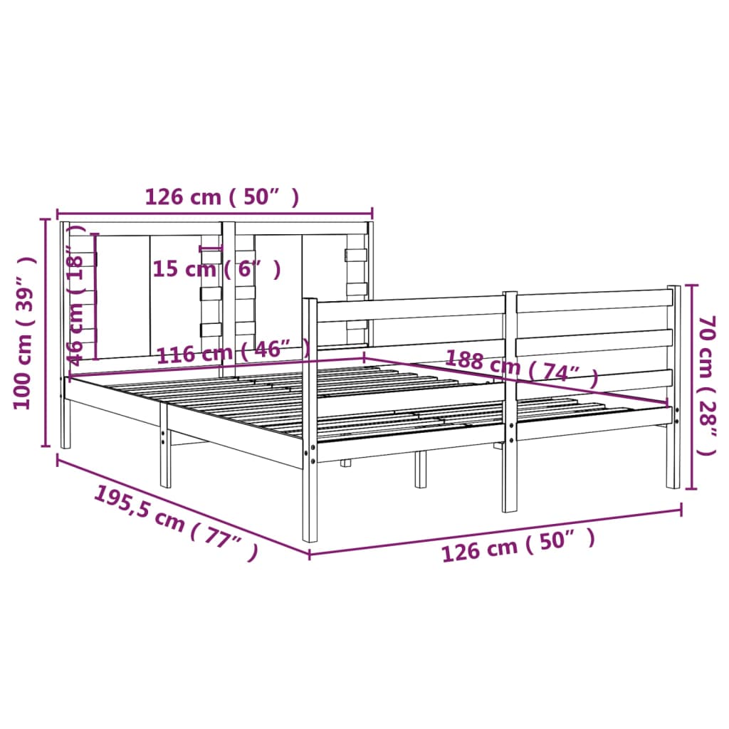 Estrutura de cama dupla pequena 120x190 cm madeira castanho mel