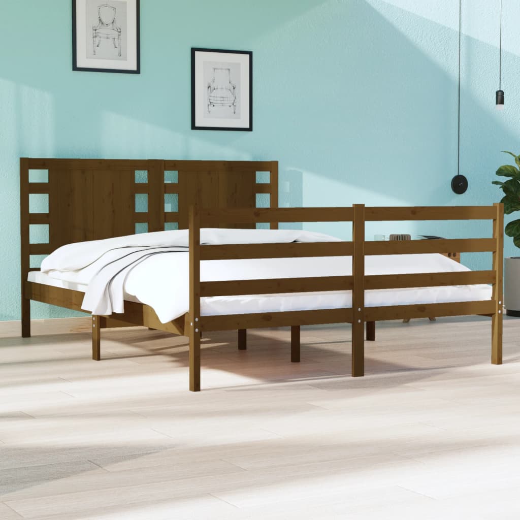 Estrutura de cama dupla pequena 120x190 cm madeira castanho mel