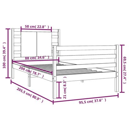 Estrutura de cama 90x200 cm pinho maciço castanho mel