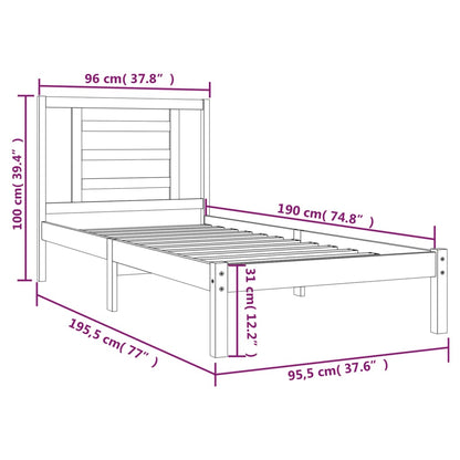 Estrutura cama solteiro 90x190 cm pinho maciço branco