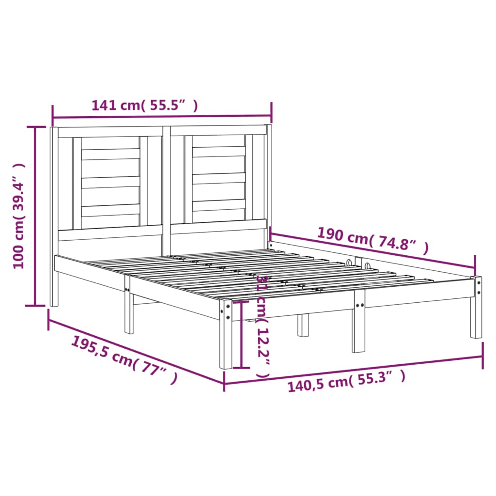 Estrutura de cama dupla 135x190 cm pinho maciço branco