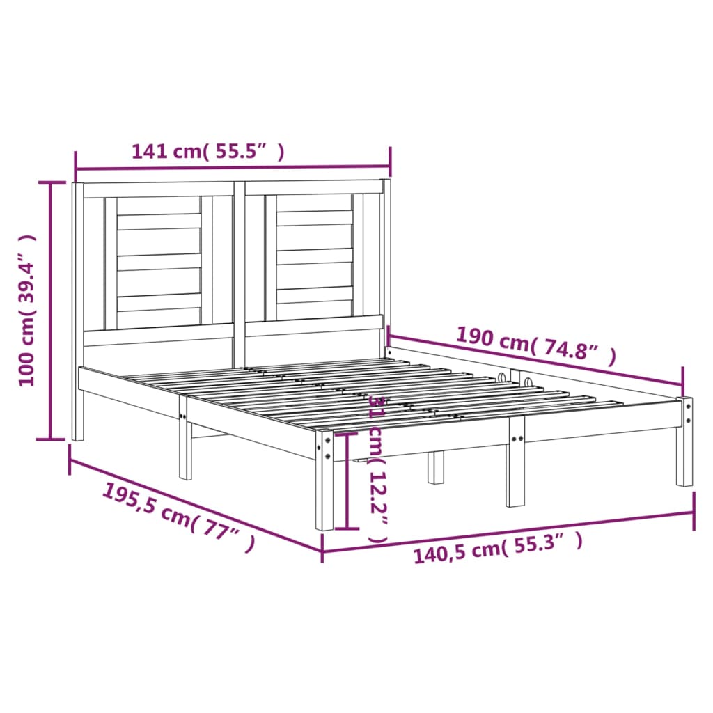 Estrutura de cama dupla 4FT6 135x190 cm pinho maciço preto