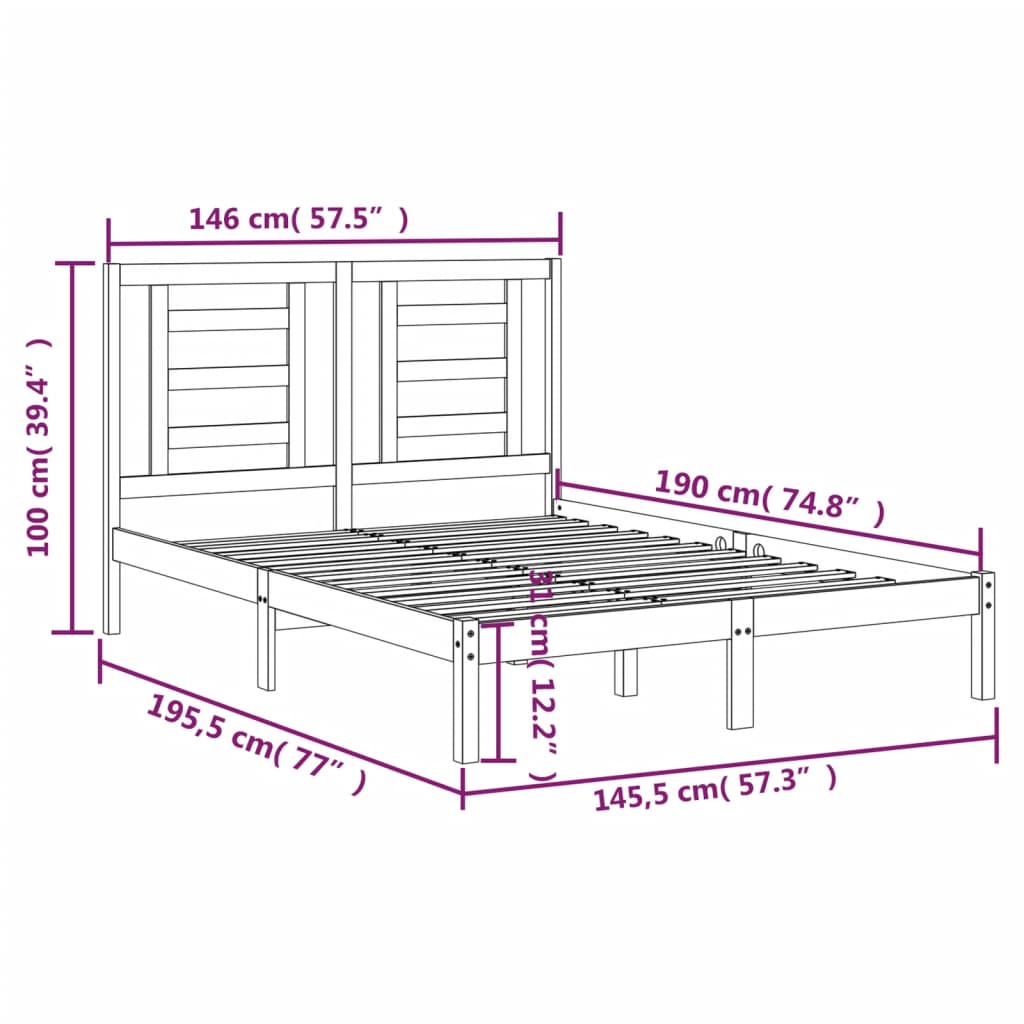 Estrutura de cama 140x190 cm madeira de pinho maciça preto