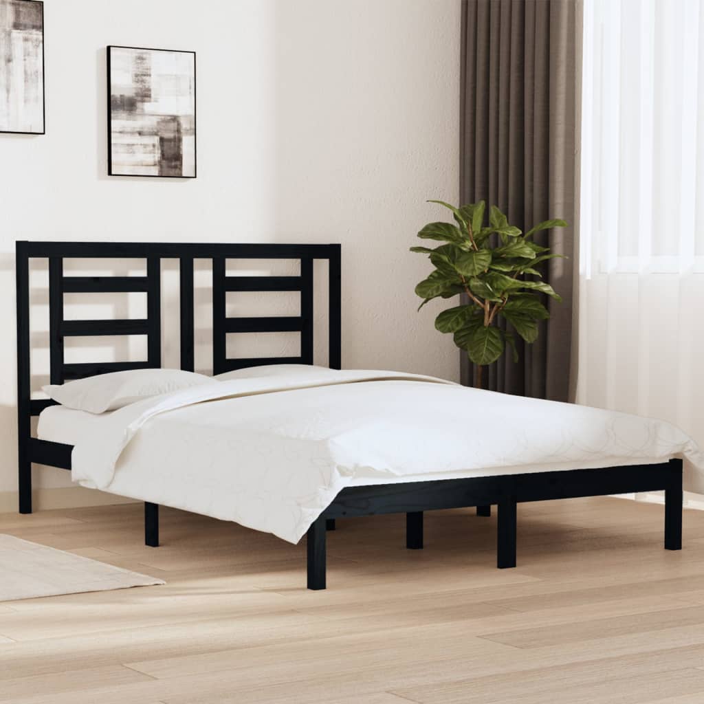 Estrutura de cama 140x190 cm madeira de pinho maciça preto