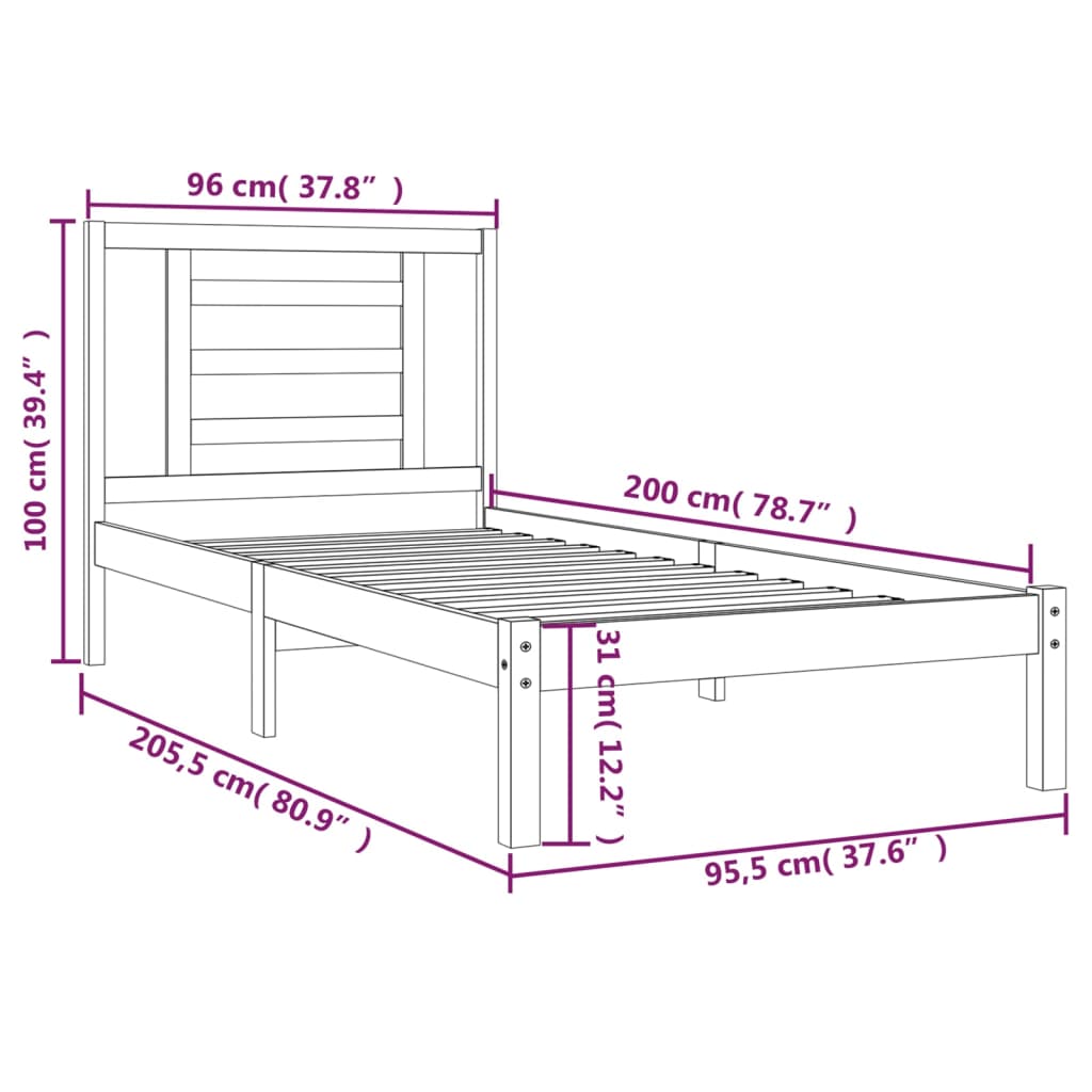 Estrutura de cama 90x200 cm pinho maciço branco