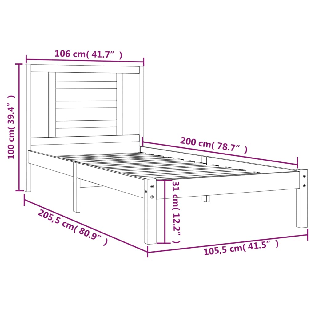 Estrutura de cama 100x200 cm pinho maciço