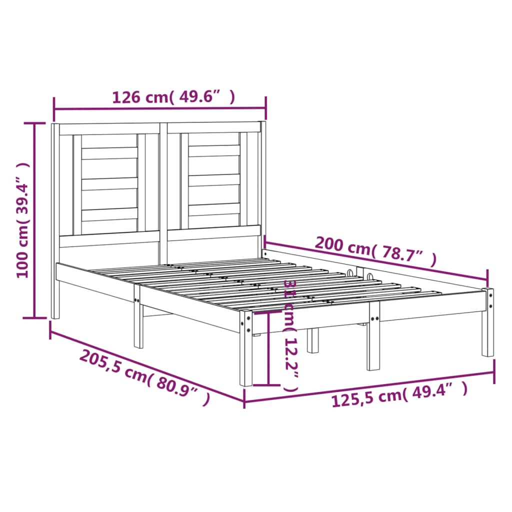 Estrutura de cama 120x200 cm pinho maciço branco