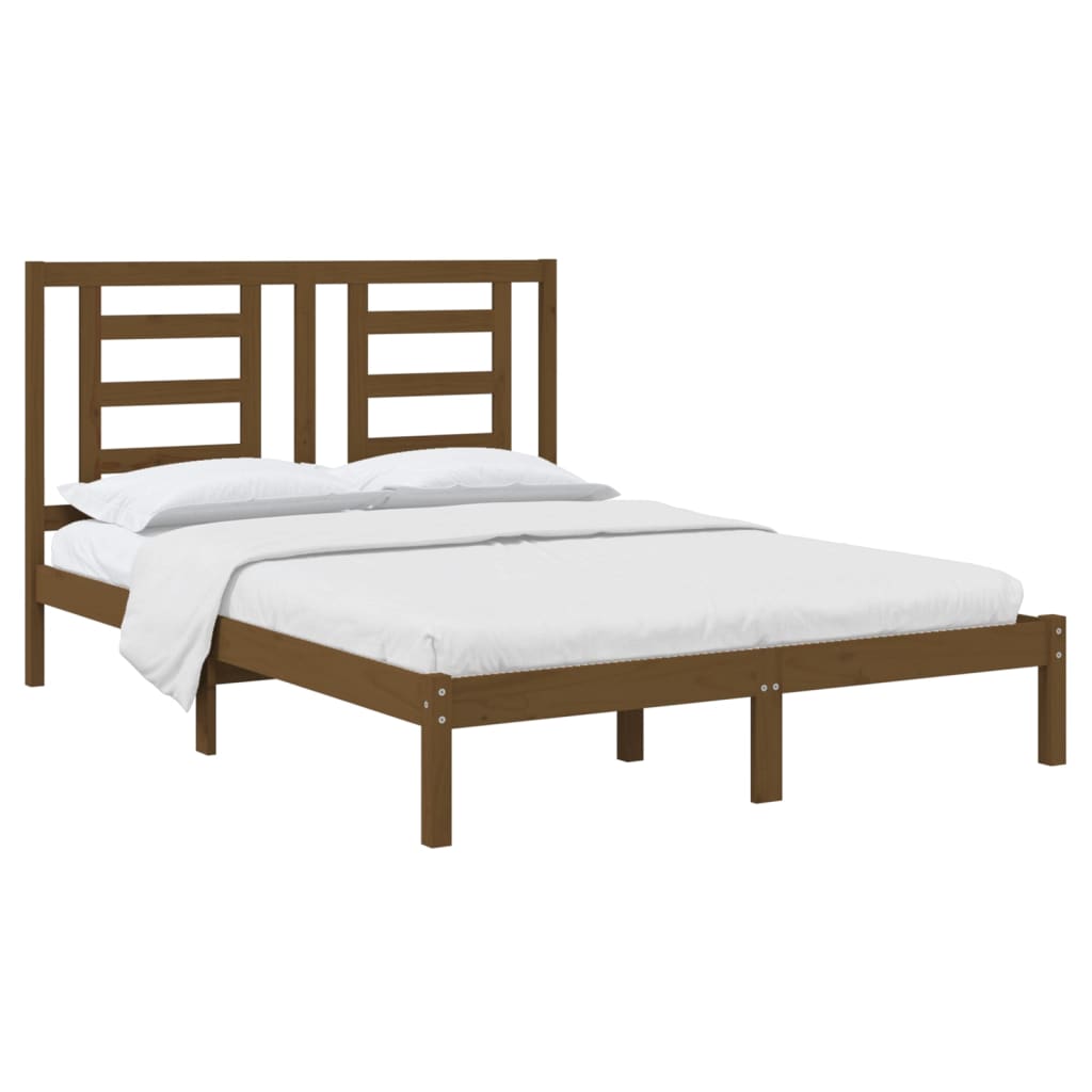 Estrutura cama 5FT King 150x200 cm pinho maciço castanho-mel