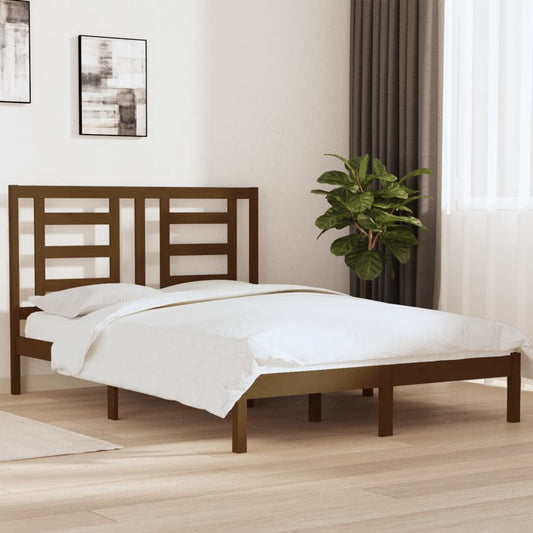 Estrutura cama 5FT King 150x200 cm pinho maciço castanho-mel