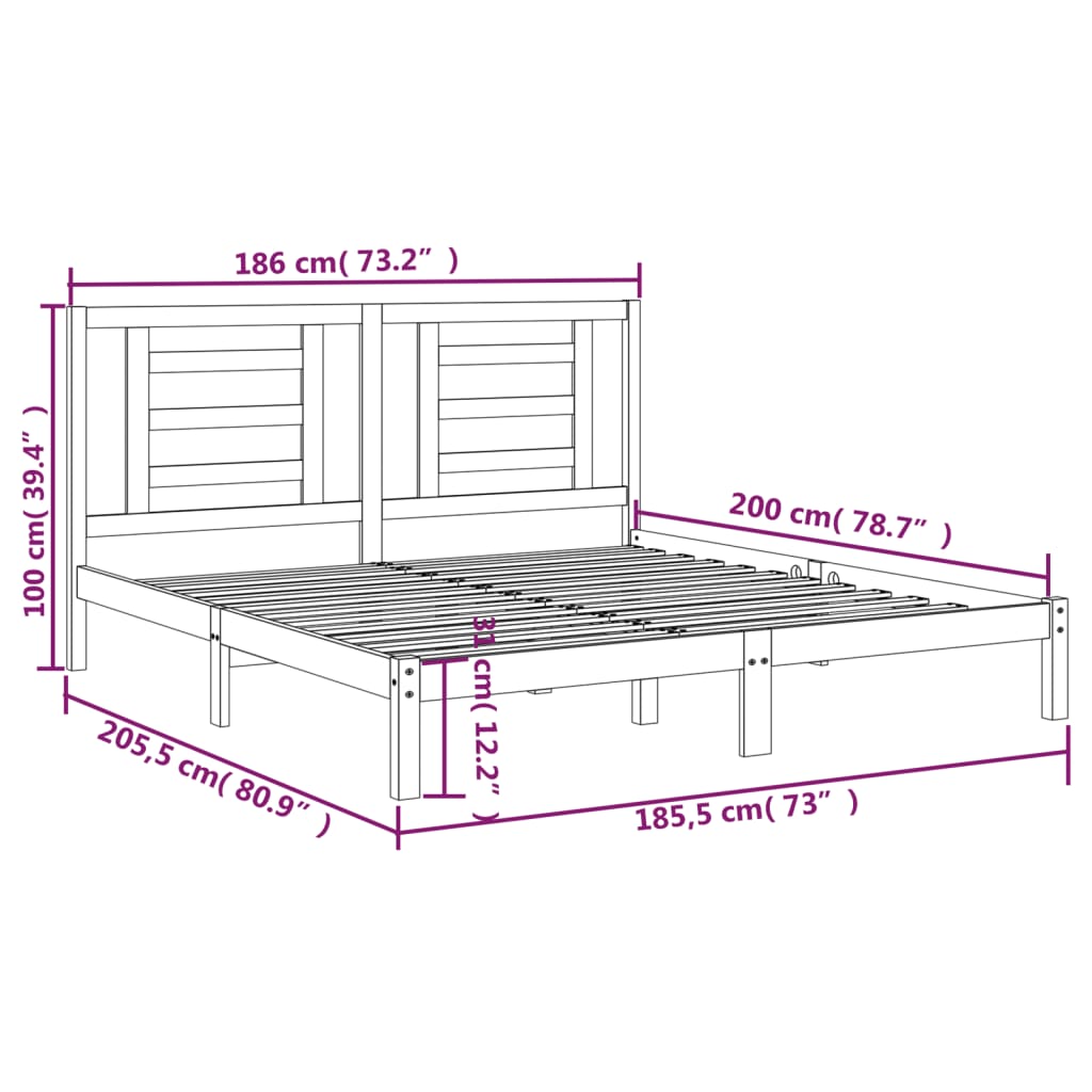 Estrutura de cama super king 180x200 cm madeira maciça preto